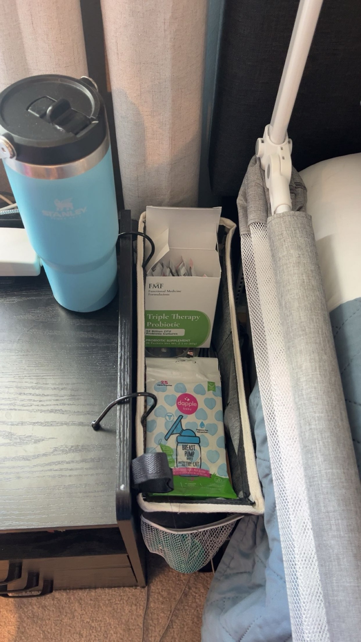 This bedside caddy is mom’s drop spot. I keep vitamins, probiotics, snacks, and breast pump supplies inside—which clears up the clutter that can otherwise accumulate on the nightstand. 

#NurseryNeeds

#LTKmomlife #LTKBaby #LTKselfcare