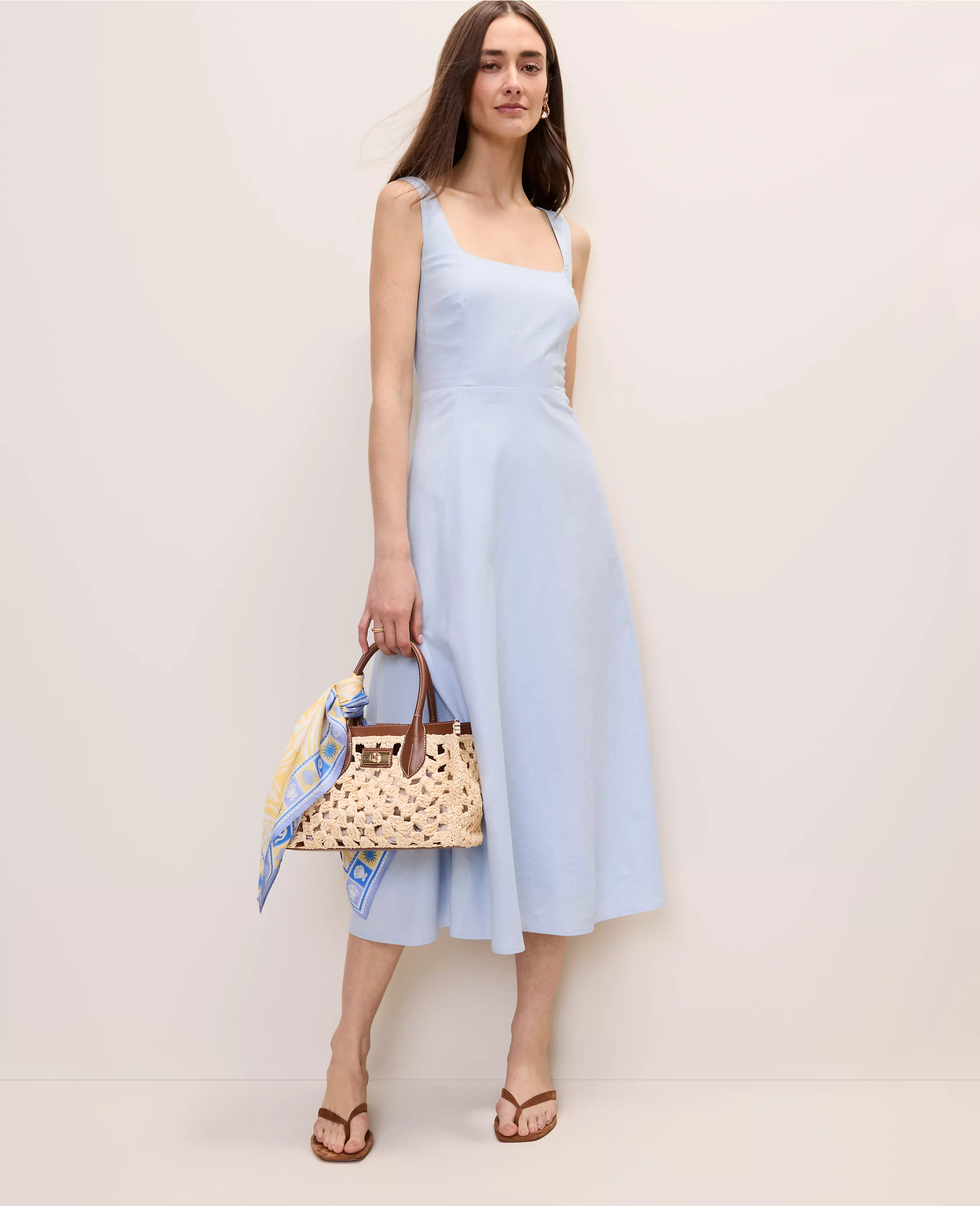 Flare Midi Dress in Linen Blend | Ann Taylor