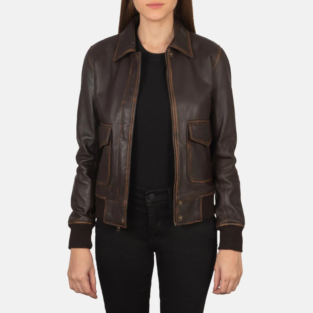 Women's Westa A-2 Brown Leather Bomber Jacket | The Jacket Maker