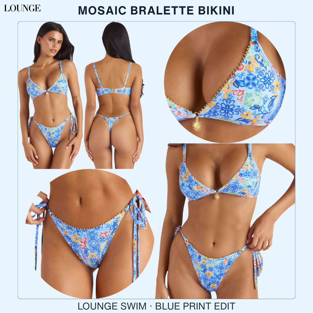 @Lounge Luxury Swim | Blue Mosaic Bralette Bikini

A blue mosaic bralette bikini that makes swimwear feel bright, feminine, and instantly resort-ready 💙

This Lounge Mosaic Bralette Bikini is the kind of swim set that feels luxe without trying too hard — playful, polished, and made for the girl who wants her vacation swimwear to feel a little more special.

The blue mosaic print is what makes this set feel so pretty. It gives that Mediterranean resort energy with soft blues, floral details, and a fresh vacation-ready color story that feels made for sunshine, beach clubs, tropical trips, and poolside afternoons.

What I love about this bikini is that it feels colorful, but still elevated!!

The bralette top has a flattering, wearable shape, while the delicate trim and gold-tone charm detail make the whole set feel more intentional, feminine, and expensive-looking than a basic printed bikini.

The bottoms also come in both thong and brief styles, which makes this set even better because there’s truly something for everyone depending on the fit and coverage you prefer.

The blue print is so easy to style with white linen pants, a crochet coverup, Lounge's matching blue sarong, raffia bags, oversized sunglasses, gold jewelry, flat sandals, or a breezy button-down for that polished beach-to-resort look.

This is the kind of bikini you pack when you want your swimwear to feel pretty, memorable, and photo-ready without doing too much. 

It feels feminine, fresh, and luxe in that effortless vacation way — the kind of swim set that makes your whole beach outfit look more styled the second you put it on.

I did the digging for you — if you want a Lounge bikini that feels flattering, colorful, elevated, and worth packing first, this Mosaic set is one I’d check before sizes start moving. 

It has that “this is the fun bikini I’m so glad I brought” energy that makes every beach day feel a little more special.

📌 SAVE this for vacation swimwear, resort outfits, and elevated blue bikini ideas.

↓ Everything is linked!

#LTKSaleAlert #LTKSwim #LTKTravel