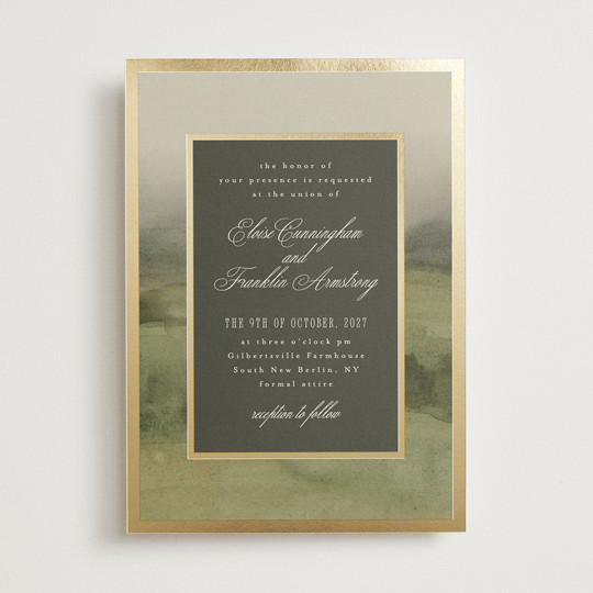 "Hillside" - Customizable Foil-pressed Wedding Invitations in Green by Everett Paper Goods. | Minted