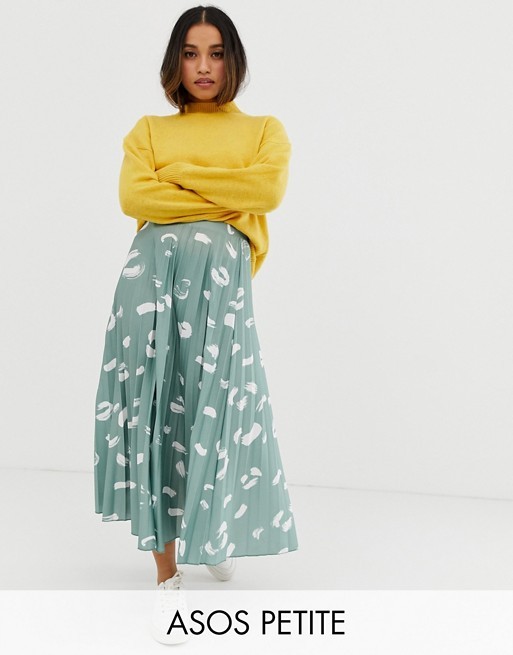ASOS DESIGN Petite pleated midi skirt in brush stroke print | ASOS US