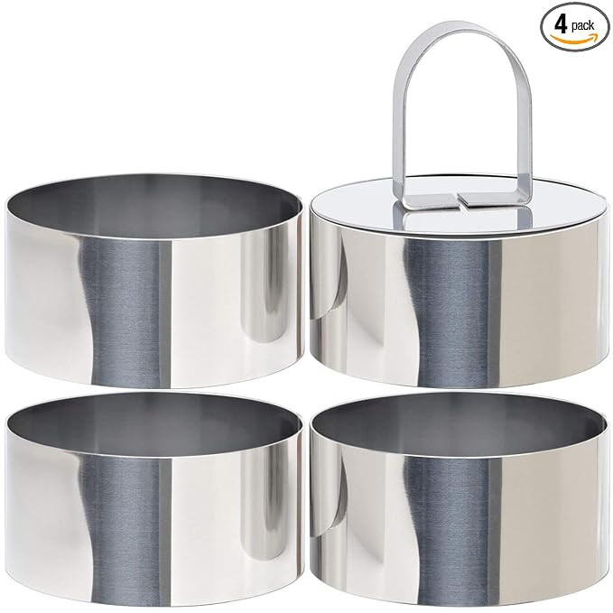 HULISEN Round Cake Ring Mold, Stainless Steel 3 inch Dessert Mousse Molds with Pusher & Lifter Co... | Amazon (US)