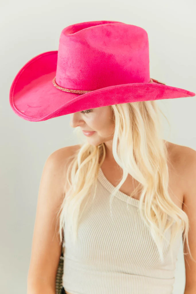 NEW!! The Kenny Faux Suede Cowboy Hat in Hot Pink | Glitzy Bella