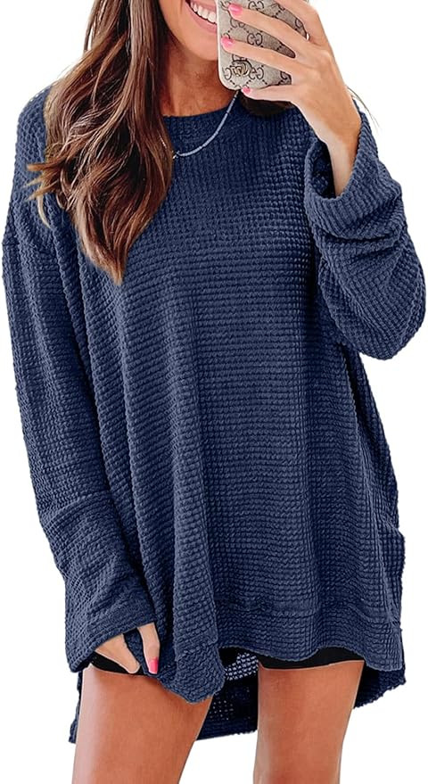 SHEWIN Oversized Sweatshirt for Women Crewneck Long Sleeve Waffle Knit Fall Tops for Women 2026 | Amazon (US)