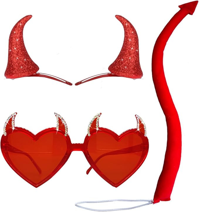 Devil Horns Accessories Set Devil Tail Glasses Demon Horn Clips for Halloween Costume Cosplay Par... | Amazon (US)
