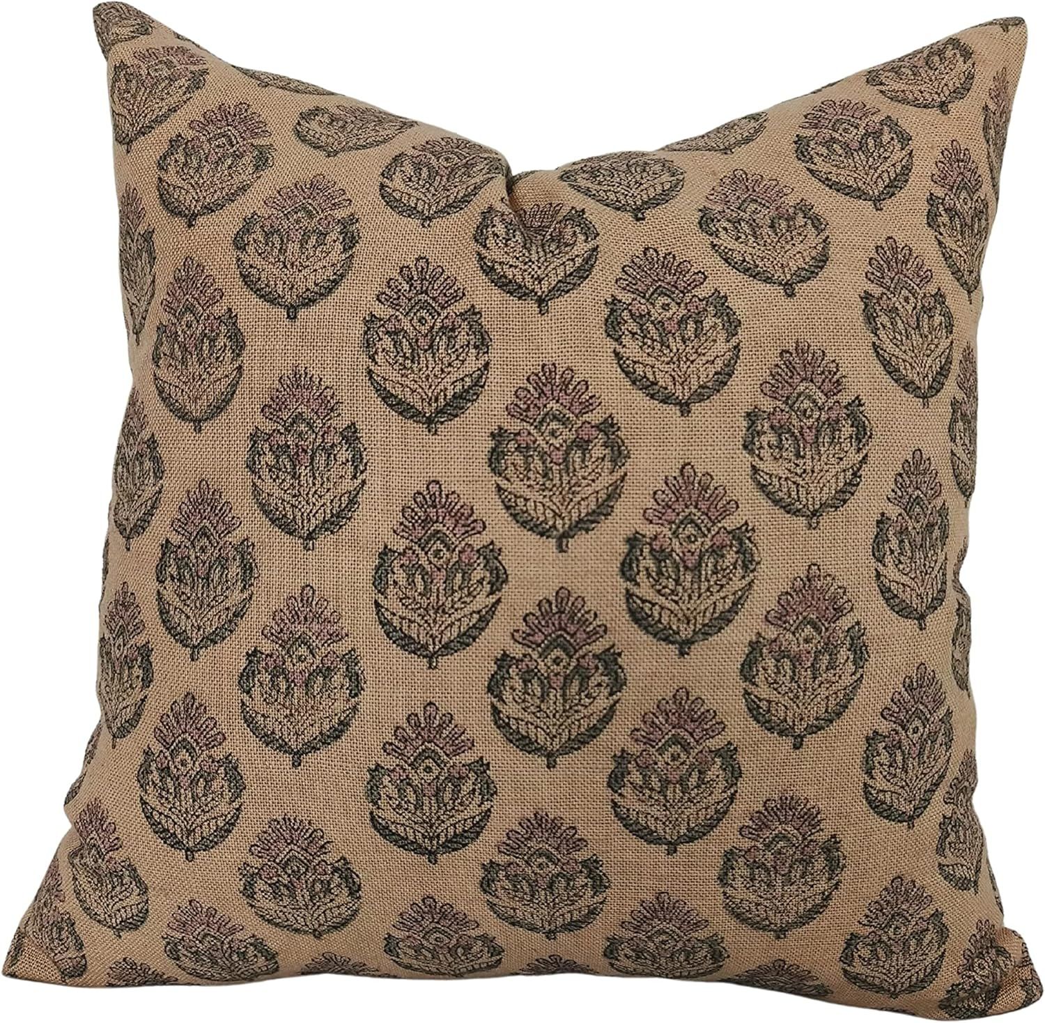 Fabritual Off White Linen Throw Pillow Cover || Handmade Block Print Cushion Cover ||Sofa and Cou... | Amazon (US)