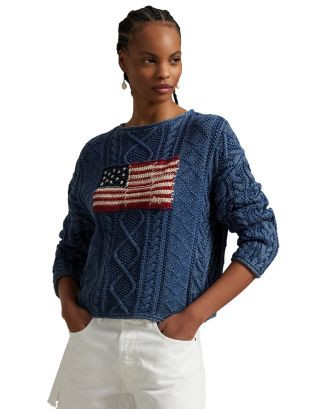 Ralph Lauren Lauren Ralph Lauren Flag Aran Knit Cotton Sweater  | Bloomingdale's Women | Bloomingdale's (US)