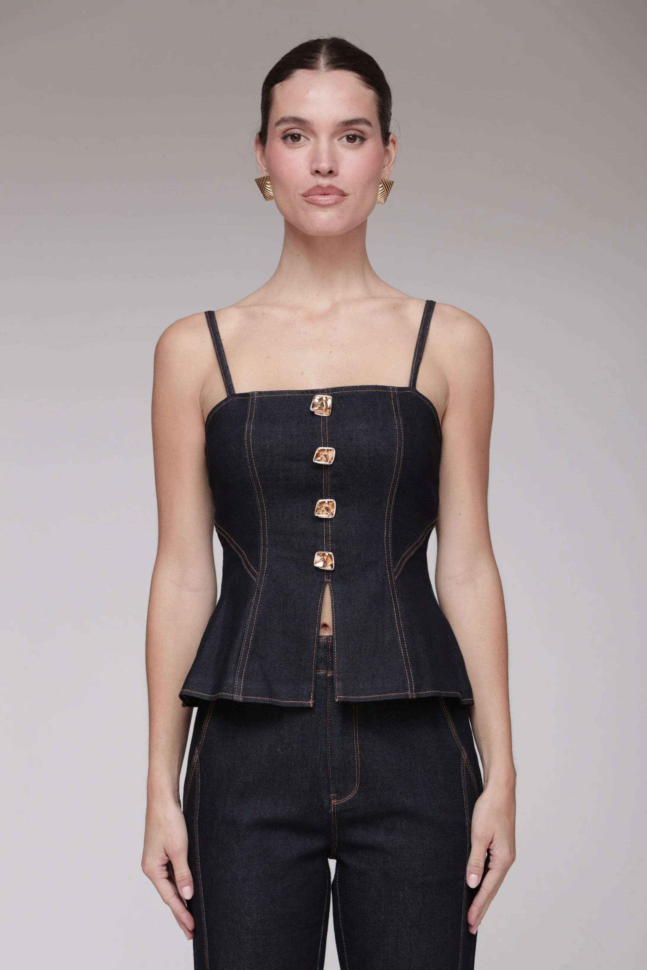 Novelty Button Denim Bustier Top | Avec Les Filles