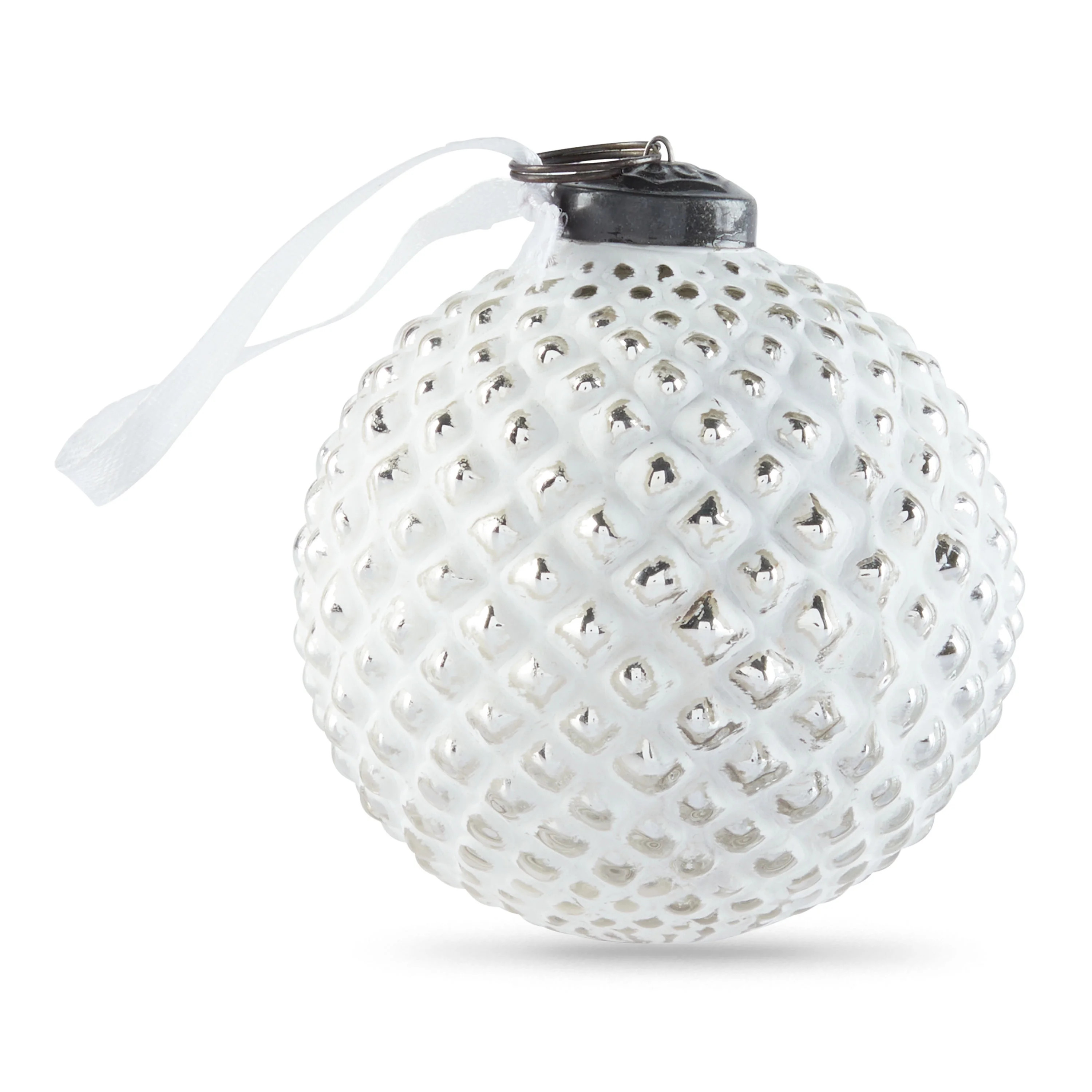 Holiday Time White Silver Dot Glass Ball Christmas Ornament, 3.75" | Walmart (US)
