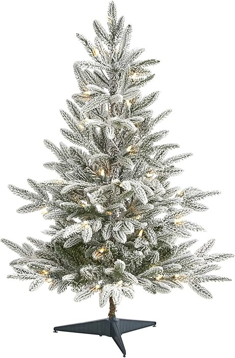 Nearly Natural 3ft. Flocked Manchester Spruce Artificial Christmas Tree with 50 Lights and 133 Be... | Amazon (US)