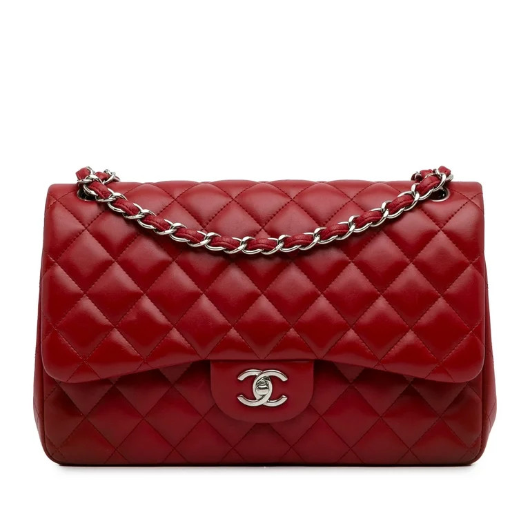 Pre-Owned Authenticated Chanel Jumbo Classic Lambskin Double Flap Leather Red Shoulder Bag Unisex... | Walmart (US)
