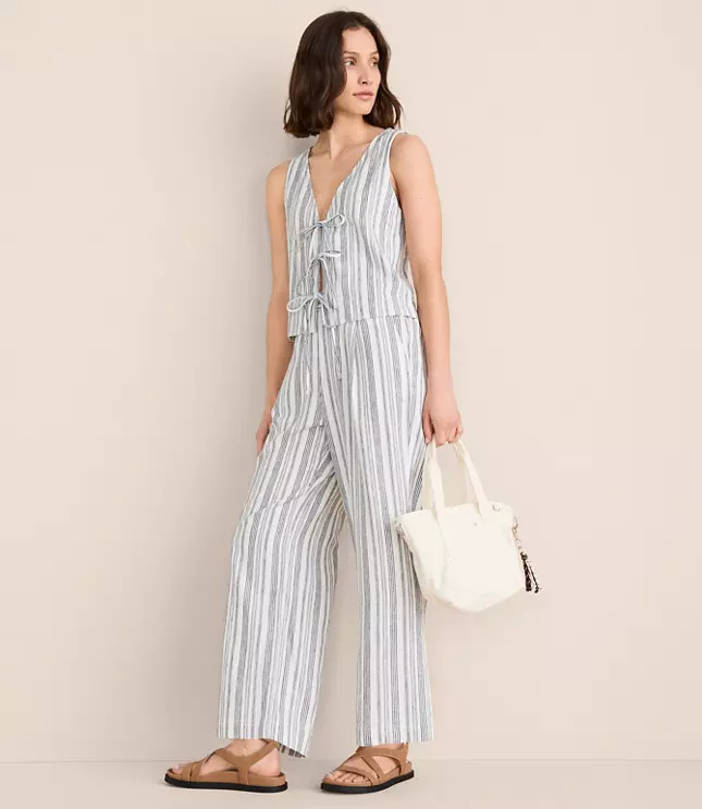 Lou & Grey Striped Linen Cotton Wide Leg Crop Pants | LOFT