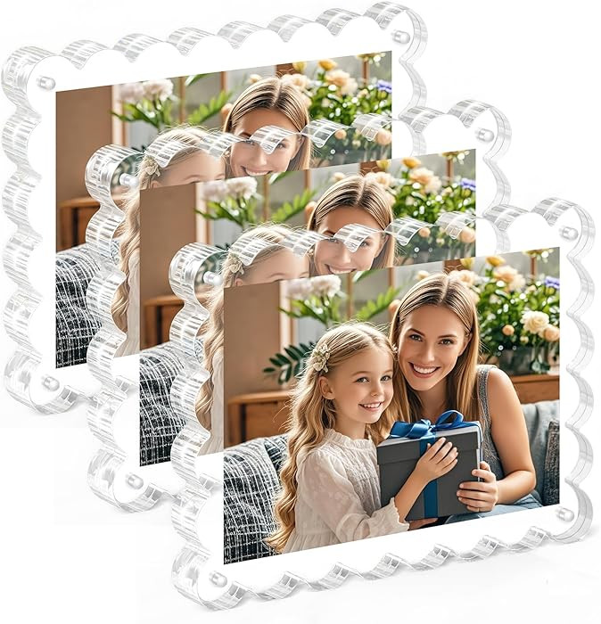 3Pack Magnetic Acrylic Picture Frames 5×7 Inch - Scalloped Photo Frame with 10+10mm Thick Block,... | Amazon (US)