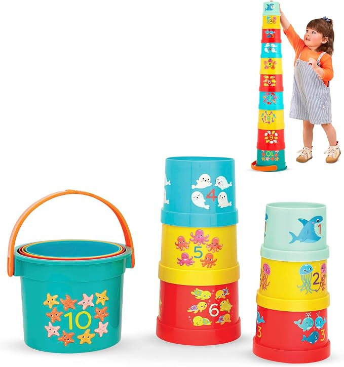 B. toys- Bazillion Buckets- Sort & Stack- 10 Stacking Cups – Numbered Nesting Cups – Bath & B... | Amazon (US)