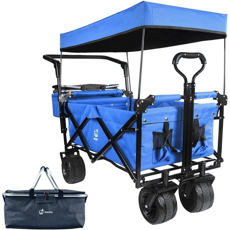 Collapsible Wagon Heavy Duty Folding Wagon Cart with Removable Canopy, 4" Wide Large All Terrain ... | Walmart (US)