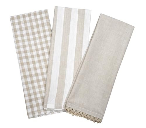 AKCOT Kitchen Towels or Tea Towels with Hanging Loop | Cotton Flax | 20" X 28" | Set of 3 | Super Absorbent, Quick Drying, Hand Towels for Modern Kitchen Décor | Assort Design | Amazon (US)