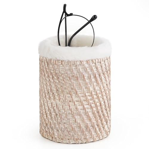 Mkono Glasses Holder for Nightstand Rattan Plush Lined Protective Glass Stand for Multiple Glasses Eyeglass Organizer Holder for Office, Desk, Table | Amazon (US)