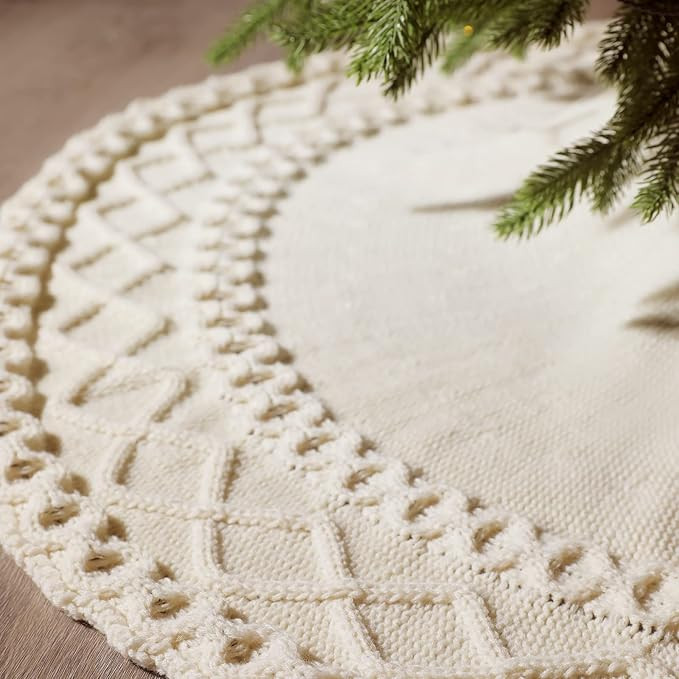 NIBESSER White Knit Tree Skirt 48" - Ivory Knitted Christmas Tree Skirt Mat for Home Party Holida... | Amazon (US)