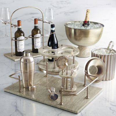 Brixton Barware Collection with Brass Finish & Marble Detailing | Frontgate