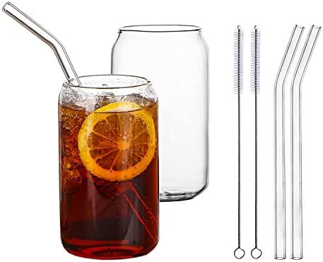 16 oz Beer Glasses Set of 2 Beer Glasses, 2 Straws & 2 Tube Brush Can Shapped Beer Glass Drinking... | Amazon (US)