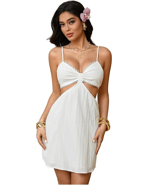 MakeMeChic Women's Summer Flowy Vacation Dress Sleeveless Flare Mini Beach Dresses | Amazon (US)