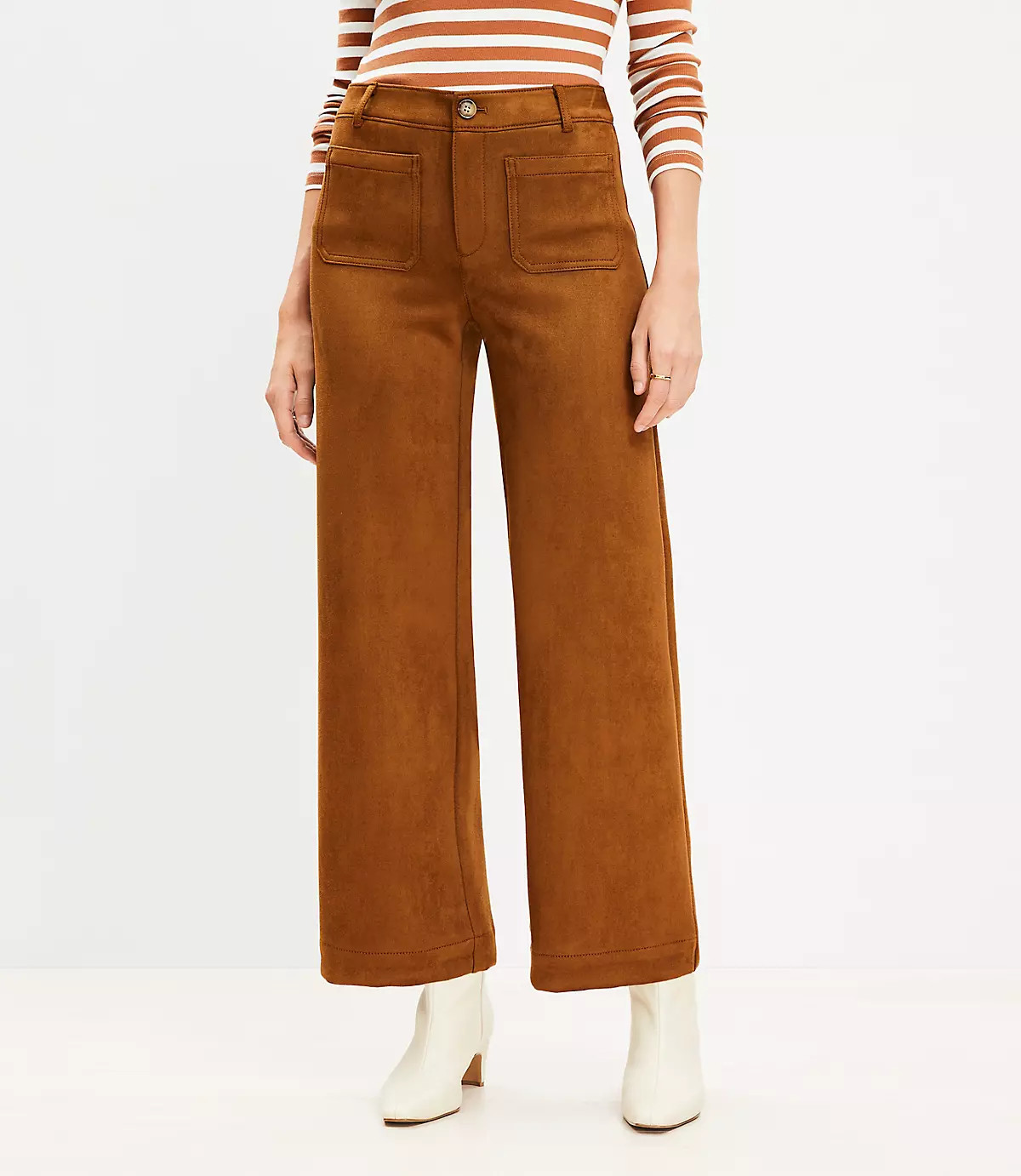 Palmer Wide Leg Crop Pants in Faux Suede | LOFT