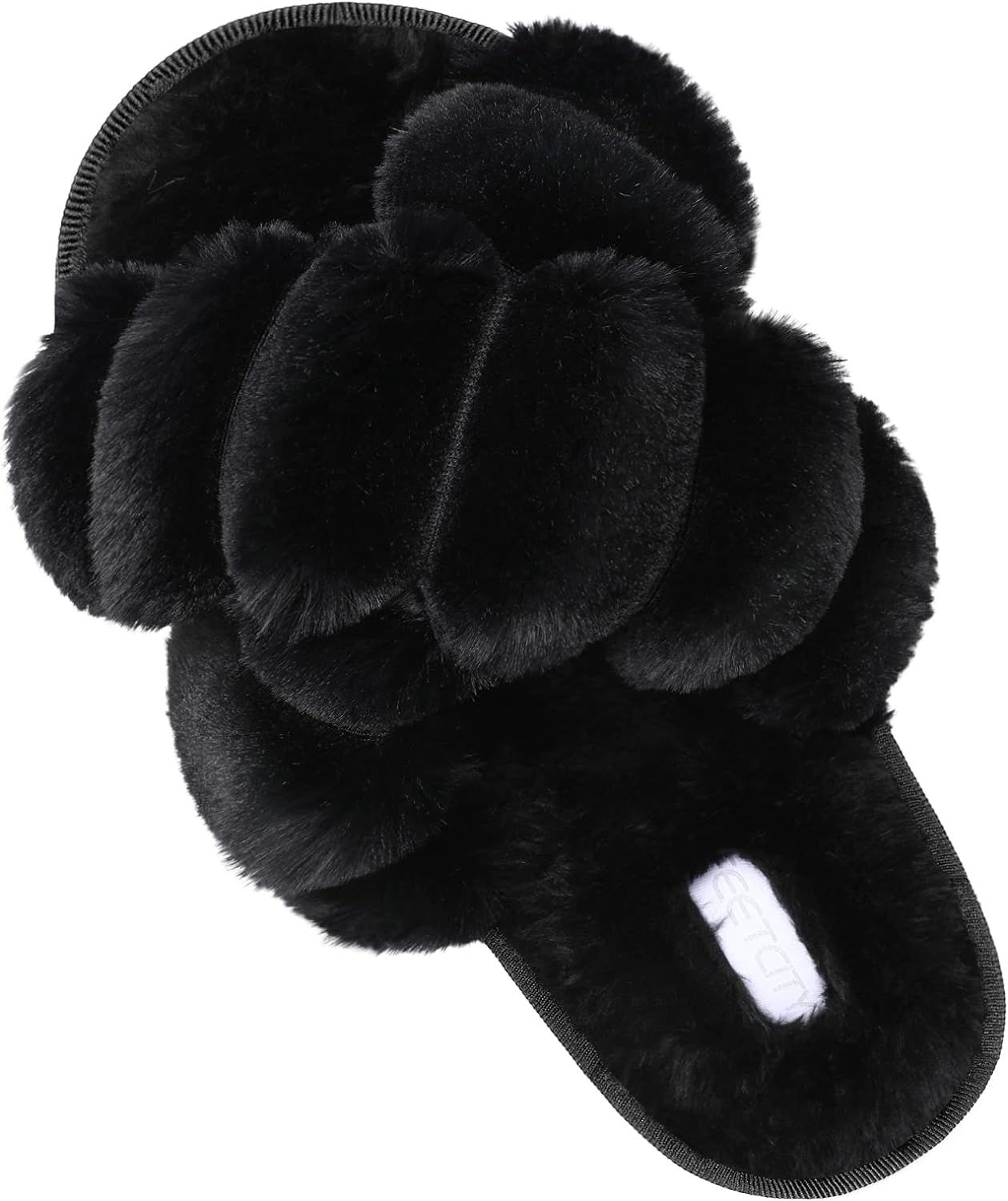 FEETCITY Women's Cross Band Fuzzy Fluffy House Slippers Plush Fleece Criss Cross Furry Slides Coz... | Amazon (US)