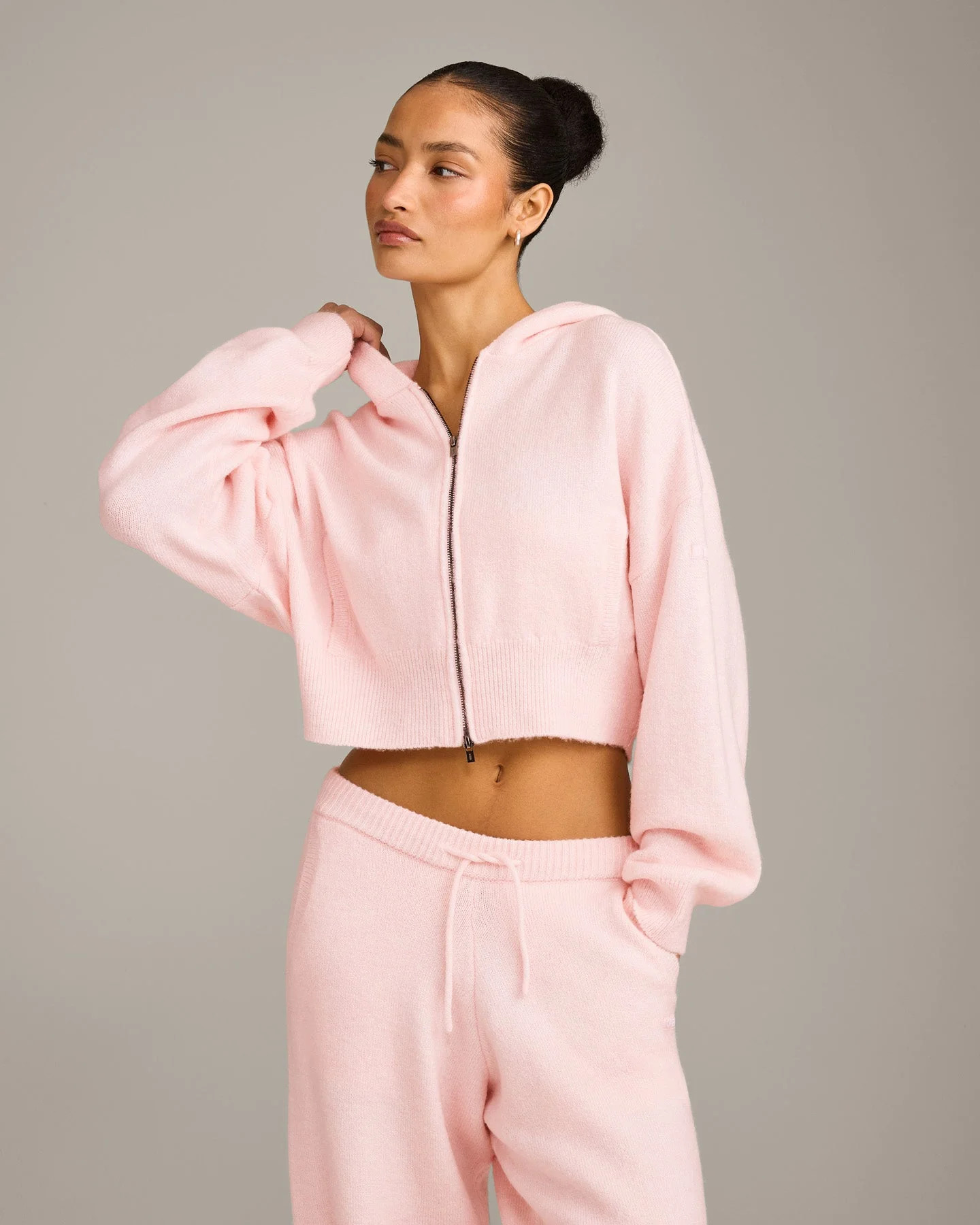 Oversized Knit Zip Through Mid Hoodie 
 Soft Girl Pink | Oner Active (UK / US)