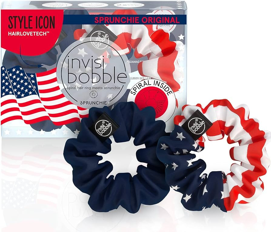 invisibobble Sprunchie Spiral Hair Ring - 2 Pack, Americana - Athleisure Duo - Scrunchie Stylish ... | Amazon (US)