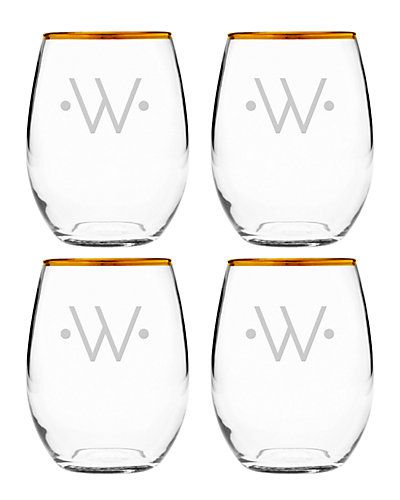 Susquehanna Glass Monogrammed Set of Four 21oz Dot Gold-Rimmed Stemless Glasses, (A-Z) | Ruelala