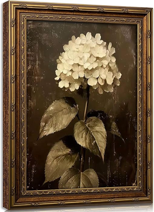Vintage Gold Framed Floral Canvas Wall Art Retro White Hydrangea Flower Painting Picture Wall Dec... | Amazon (US)