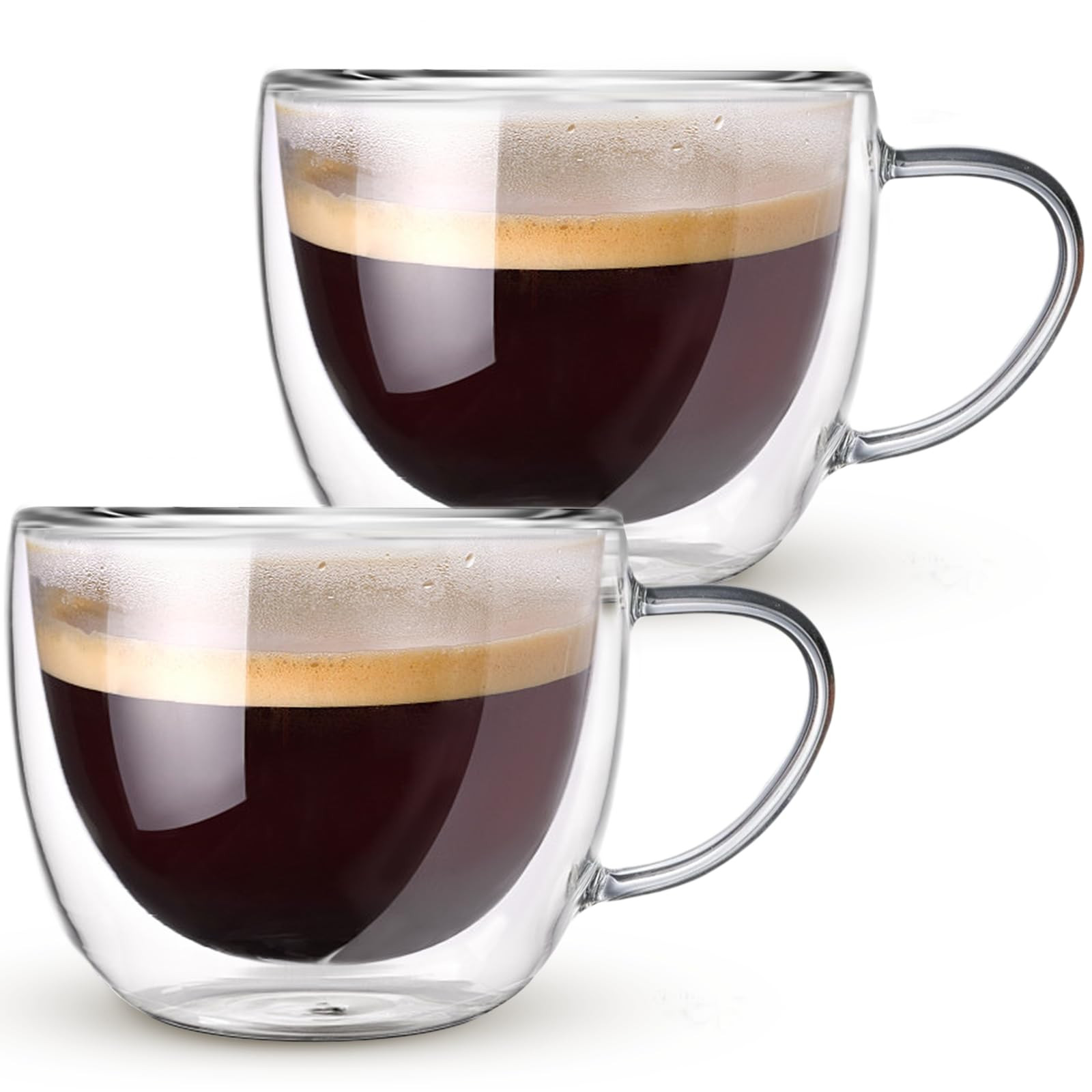 Double Walled Glass Coffee Mugs Set of 2, 8 oz Hand Blown Insulated mugs with Handle, Clear Coffe... | Amazon (US)