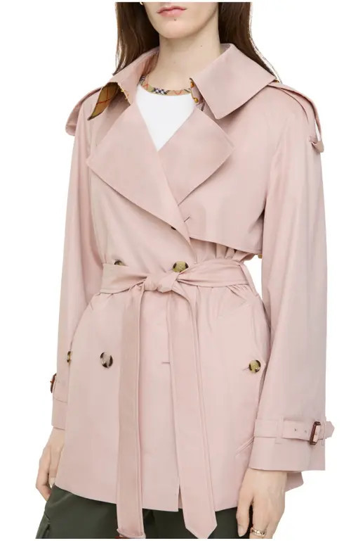 burberry Short Tropical Gabardine Fitzrovia Trench Coat in Pale Sugar Pink at Nordstrom, Size 10 | Nordstrom