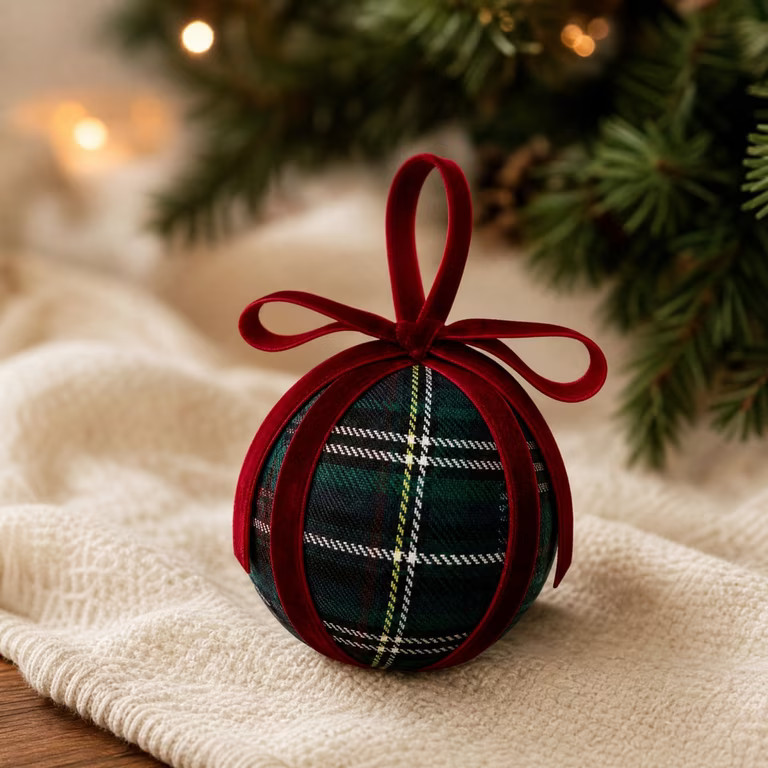 Christmas Tartan Plaid Ball Ornaments,3.2 Inch Christmas Hanging Balls Ornaments with Velvet Ribb... | Walmart (US)