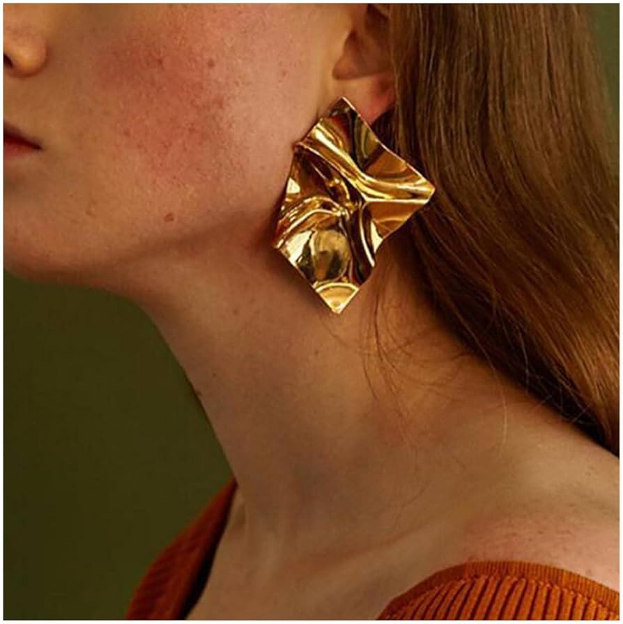 Dervivea Exaggerated Square Earrings Gold Large Statement Dangle Earrings Punk Metal Square Stud ... | Amazon (UK)