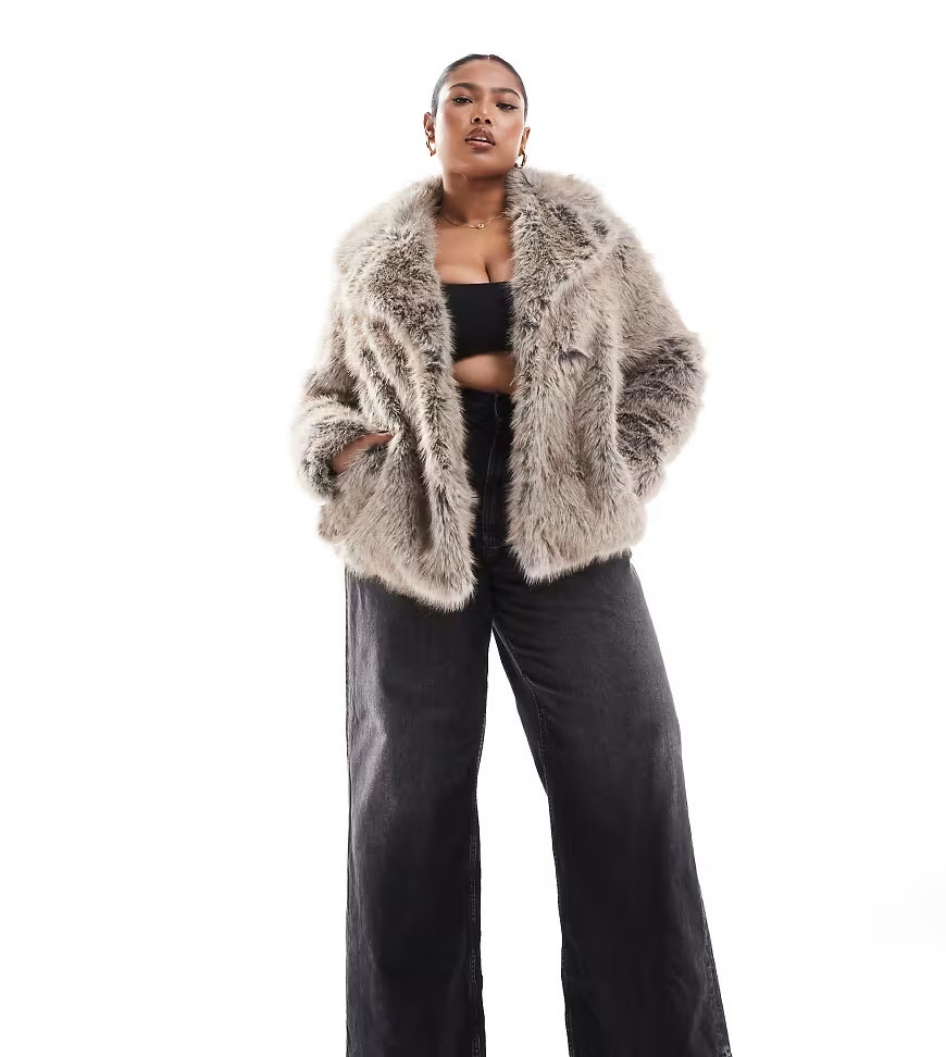 New Look Curve faux fur coat in grey | ASOS (Global)