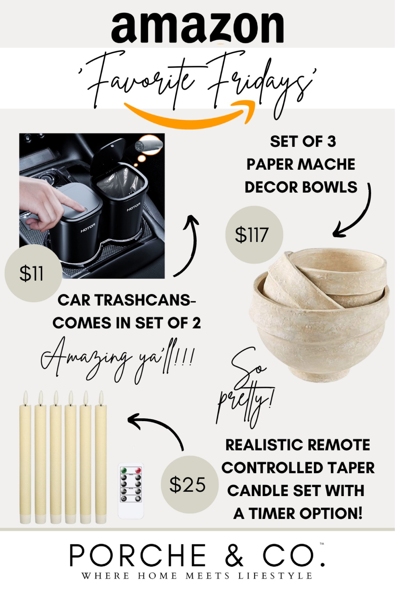Amazon home decor finds for Amazon Favorite Fridays - car trashcans, paper mache bowls, and faux candles with a remote 🙌🏻 

#LTKhome #LTKstyletip #LTKunder50