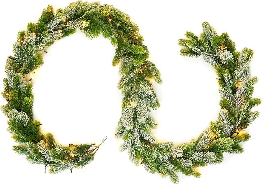 9FT Real Touch Norfolk Snow Pine Christmas Garland with Light Winter Artificial Faux Greenery Gar... | Amazon (US)