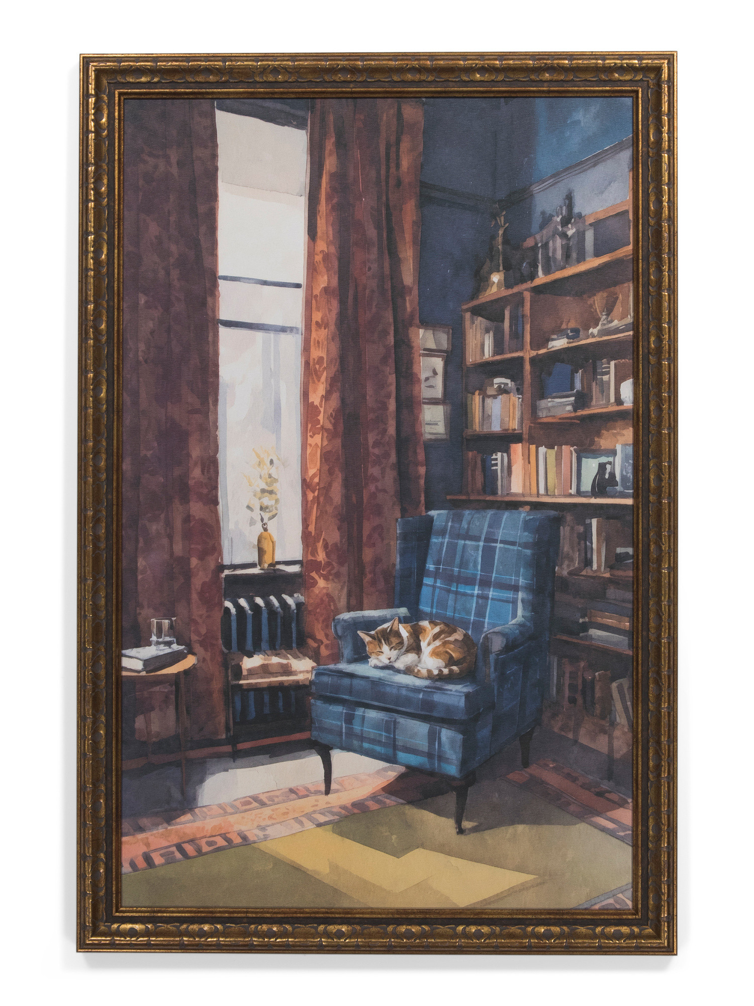 16x24 Interior With Plaid Chair With Cat Wall Art | TJ Maxx