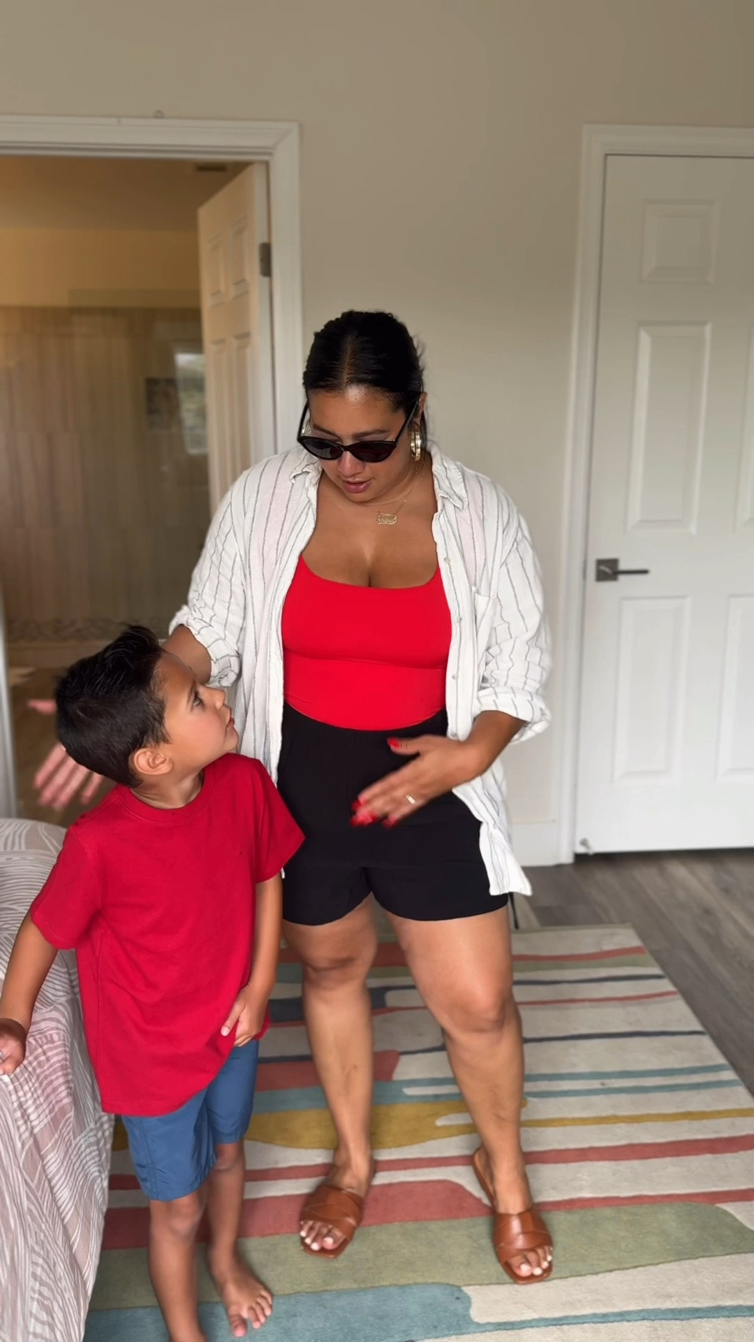 Outfit check and my son wanted to join in. 
What I’m wearing during the summer as a midsize mom. 

Linen blouse - XL/ oversized fit / super comfortable 
Tank top- large / tts / tummy friendly 
Shorts - XL/ run oversized / elastic waistband/ tummy friendly 

Midsize outfit 
Curvy fashion 
Mom outfit 
Summer outfit 
Tummy friendly outfit 
Shorts 
Linen 
Casual style 
Brunch outfit 
Vacation outfit

#LTKootd #LTKMidsize #LTKmomlife