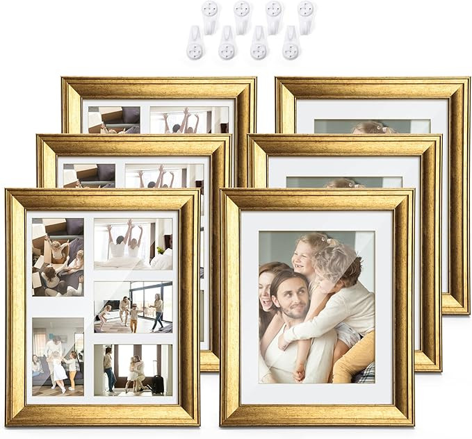 TWING 11x14 Gold Picture Frames Set of 6, Gold Frames Display Pictures 8x10 with Mat or 11x14 wit... | Amazon (US)