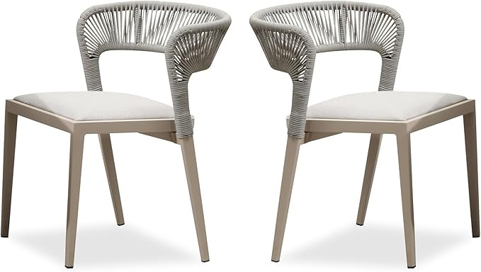 PURPLE LEAF Outdoor Patio Dining Chair 2 with Built-in Cushions Champagne | Amazon (US)