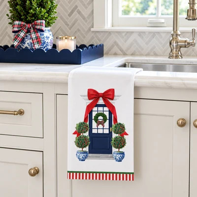 Christmas Bow Front Door Tea Towel | Cailini Coastal