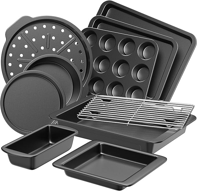 HONGBAKE Bakeware Sets, Baking Pans Set, Nonstick Oven Pan for Kitchen with Wider Grips, 10 Piece... | Amazon (US)