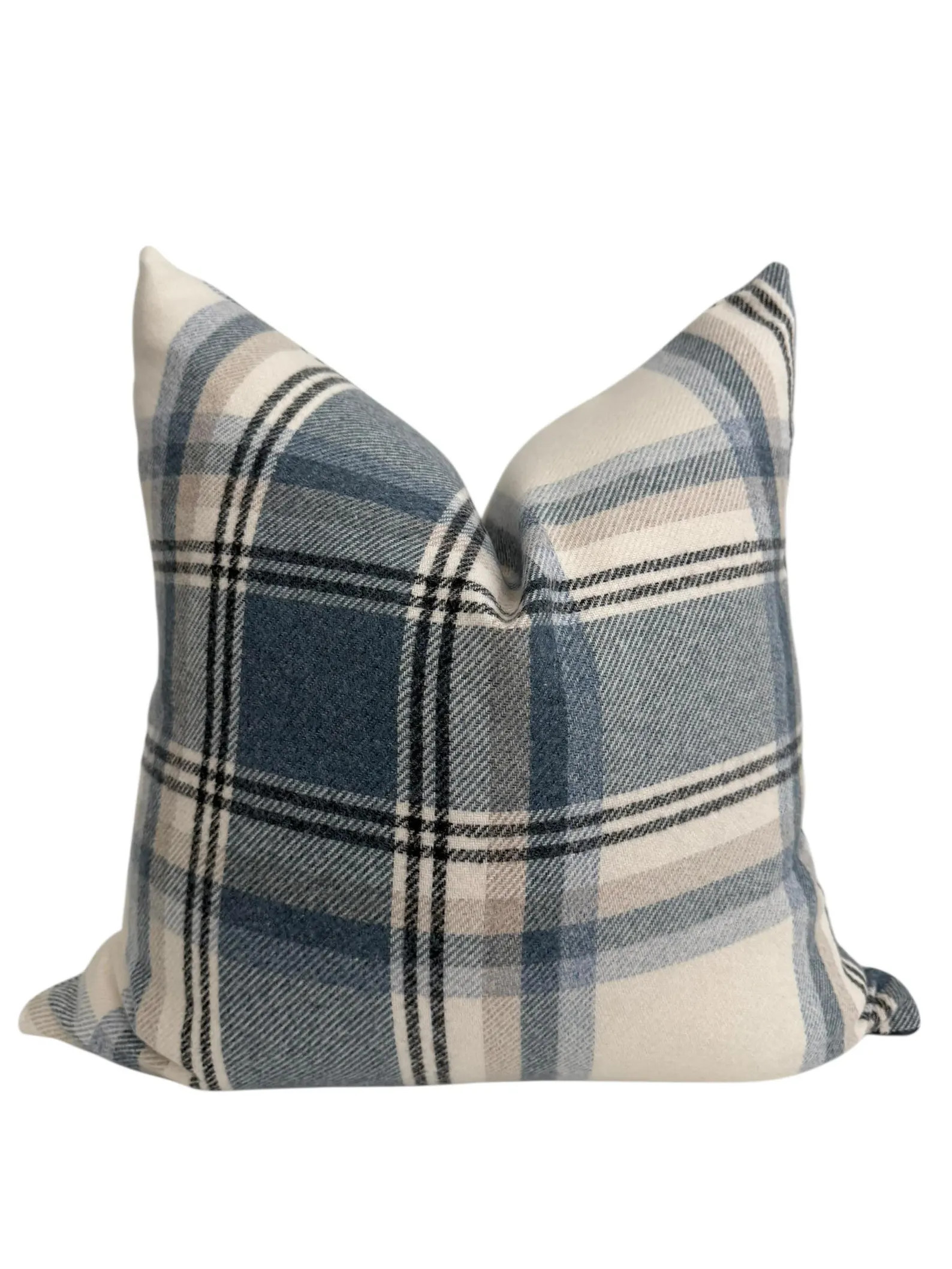 Blue Beige Plaid Pillow Cover, Neutral Check Farmhouse Cushion, Sofa Accent Pillow | Etsy (Global)