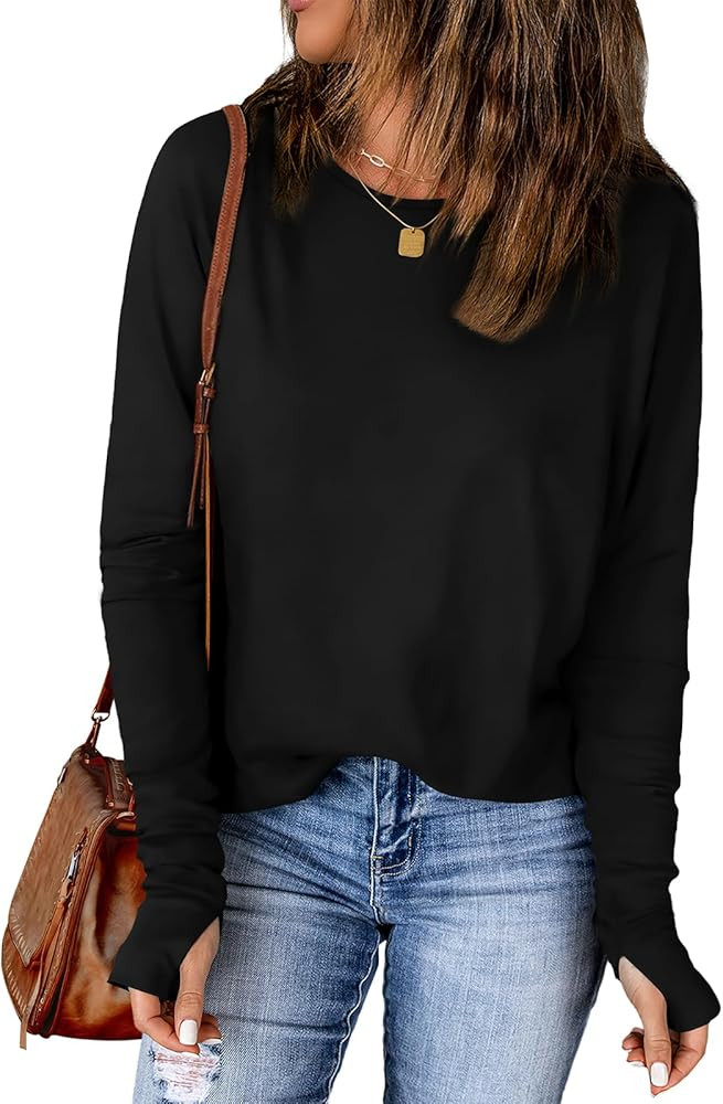 OFEEFAN Long Sleeve Shirts for Women Tunic Tops Thumb Hole Oversized Tshirts Fall Outfits | Amazon (US)