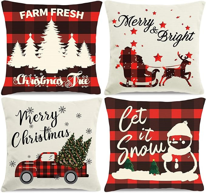 HAJACK Christmas Pillow Covers, Christmas Decorations Throw Pillow Covers, 18x18 Inches Set of 4 ... | Amazon (US)