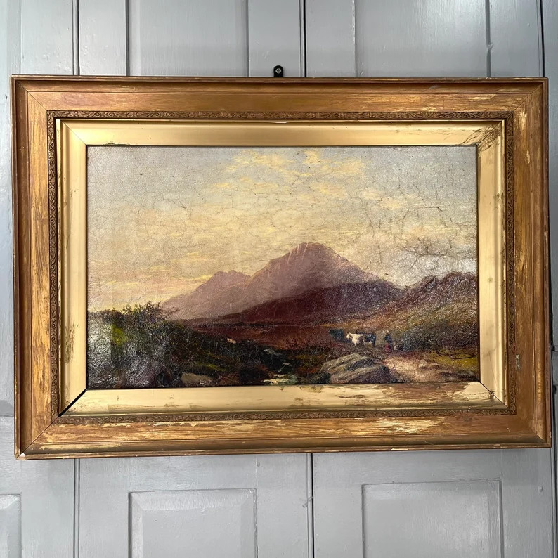 Large Antique Scottish Landscape Oil Painting With Cows | Etsy | Etsy (US)
