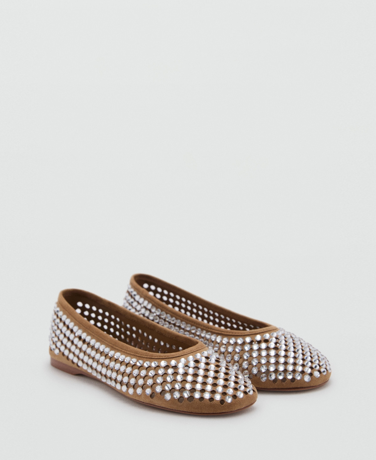 Mango Women's Rhinestone Die-Cut Ballet Flats - Beige | Macy's